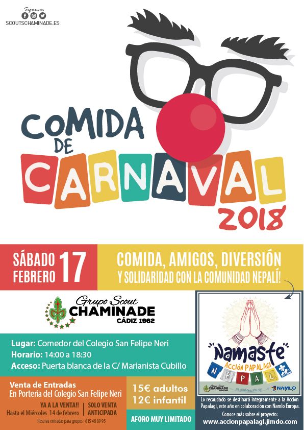 Cartel Comida Solidaria de Carnaval del Grupo Scout Chaminade de Cádiz